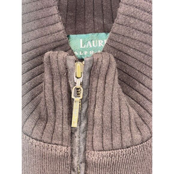 Lauren Ralph Lauren Sweater Women's S‎ Full Zip Brown Elbow Patches Knit Ribbed - Picture 8 of 16